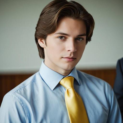 Young Man in Blue Shirt with Yellow Tie