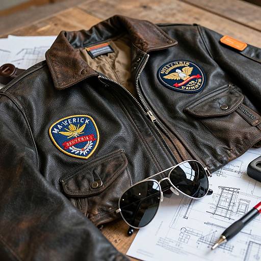 Photograph of a brown leather A-2 flight jacket with 
