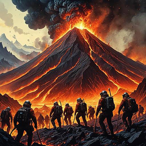 Retro Sci-Fi Volcano Eruption with Townsfolk