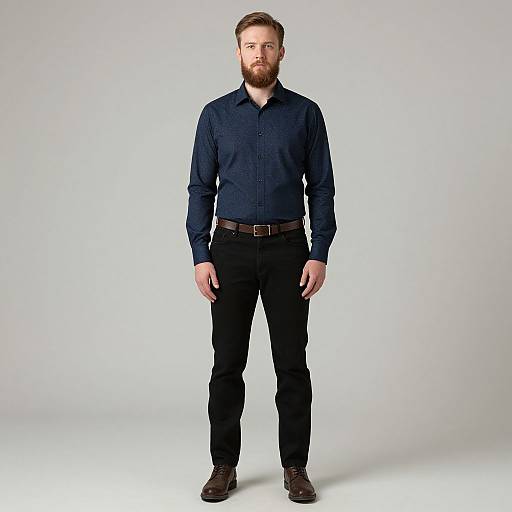 Portrait of Bearded Man in Blue Shirt