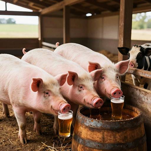 Playful Pigs in Rustic Farmhouse