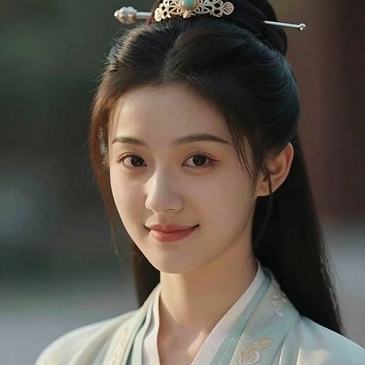 Portrait of Young Woman in Traditional East Asian Attire