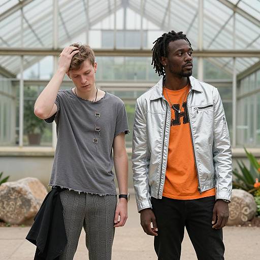 Two Men in Front of Greenhouse Scene