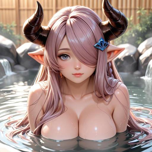 Draph Girl Enjoying an Onsen Bath