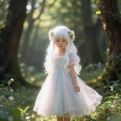 White-Haired Girl in Enchanted Forest