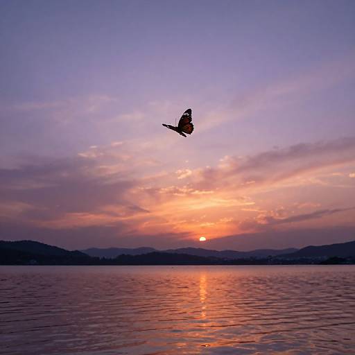 Ageha Butterfly at Sunset Over Japanese Lake