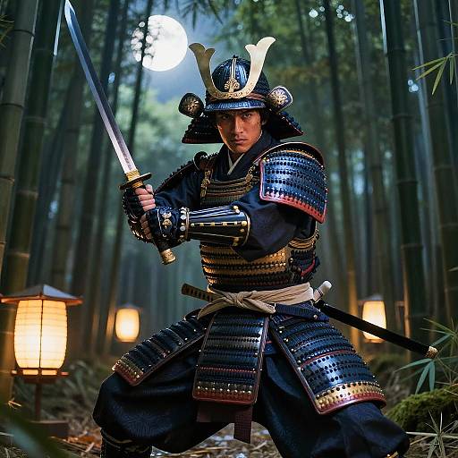 Ancient Samurai Tanigaki in Bamboo Forest