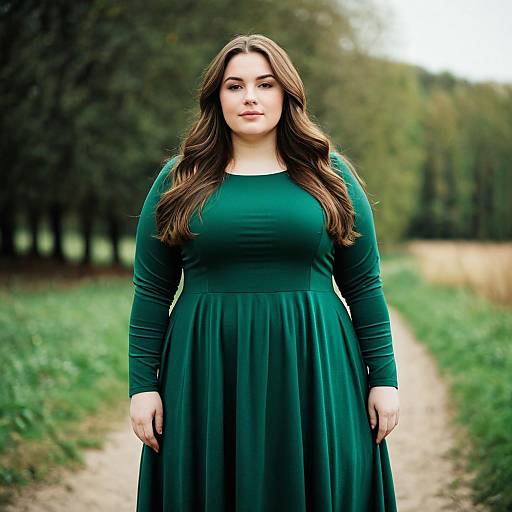 Plus Size Woman in Green Dress Outdoors