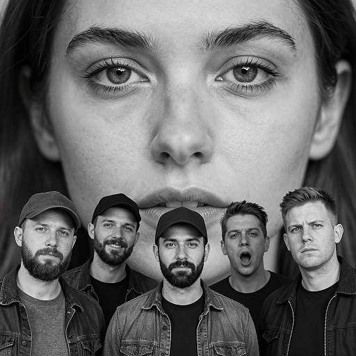 Monochrome Portrait of Five Men and Woman