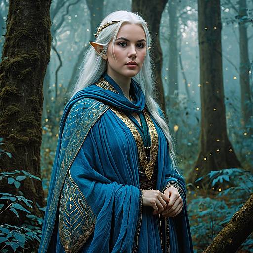 Elven Ranger in Misty Ancient Forest