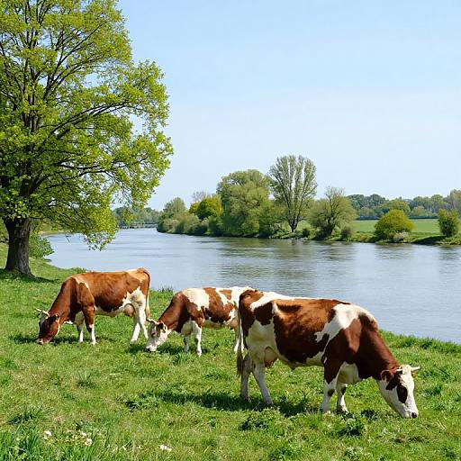 Peaceful Cows Grazing by Seine River