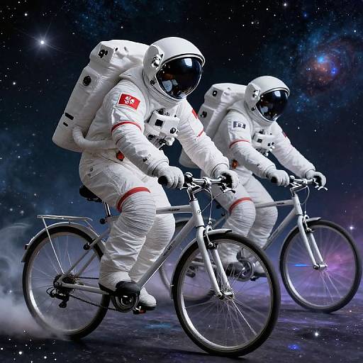 Astronauts Cycling Through Cosmic Galaxies