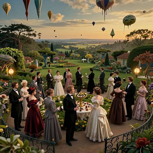 Surreal Victorian Garden Party Scene