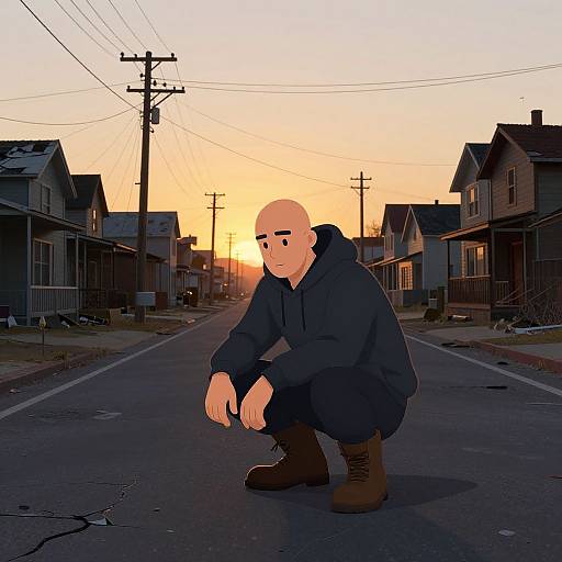 Moody Cartoon Man on Desolate Street