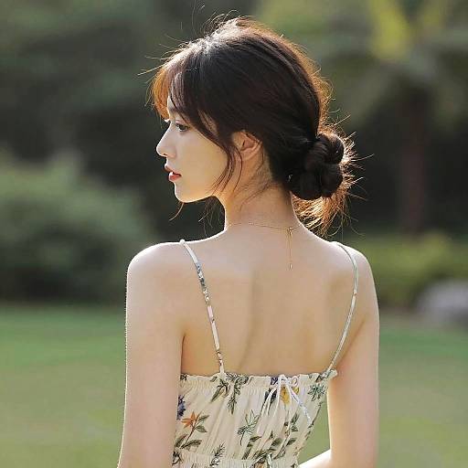 Young Woman with Low Bun in Garden