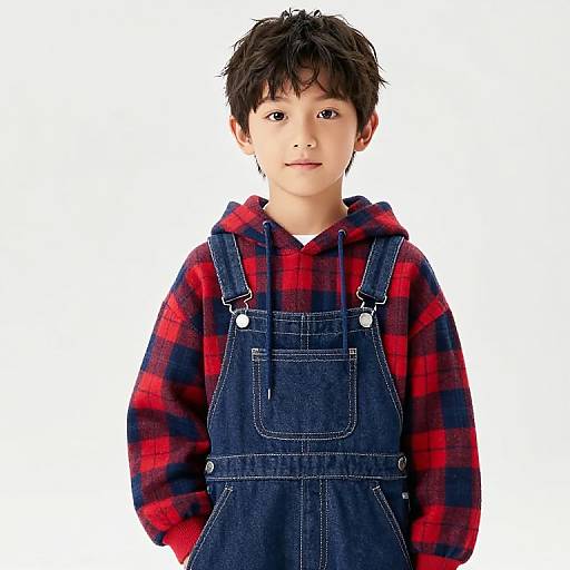 Boy in Red Blue Plaid Outfit