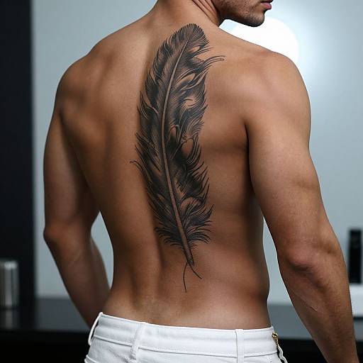 Muscular Man with Black Feather Tattoo