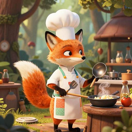 Whimsical Fox Chef in Enchanted Forest