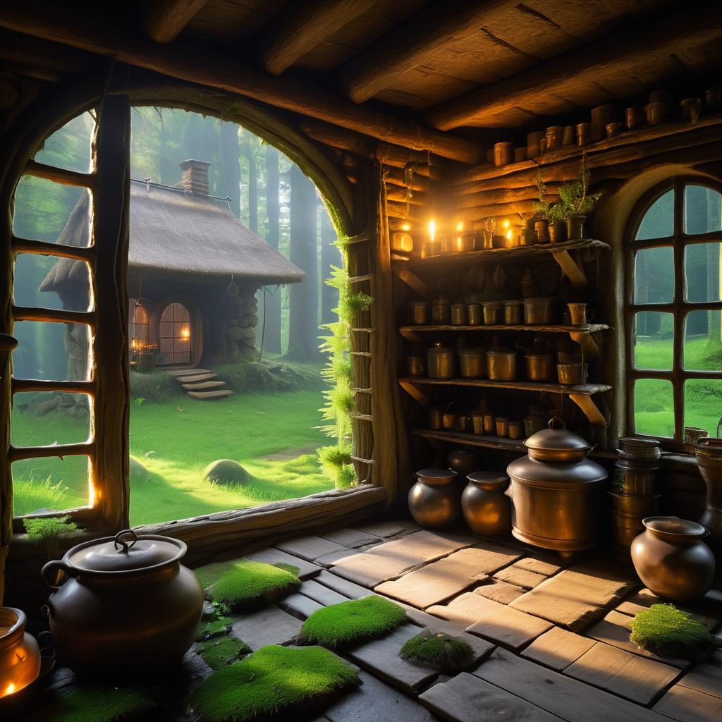 Mystical Forest Hut Interior Scene