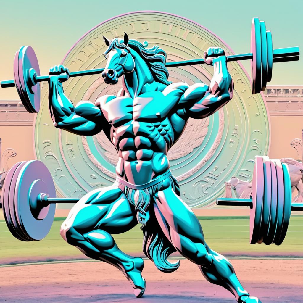 Muscular Horse Lifting Barbell in Pastels