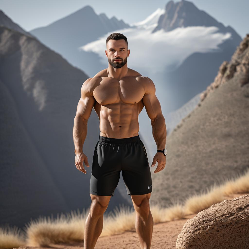 Athletic Man Portrait in Mountain Landscape