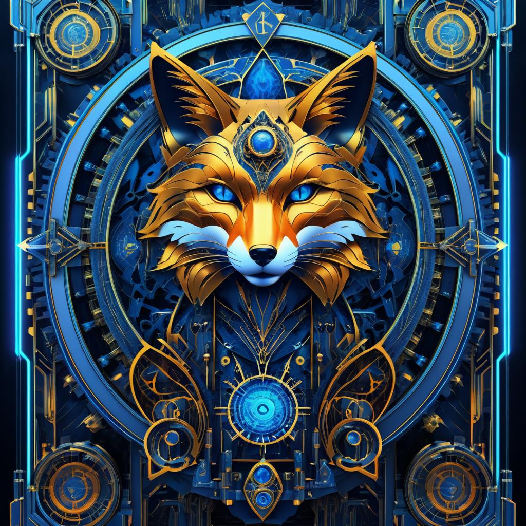 Cyberpunk Fox Tarot Card Design