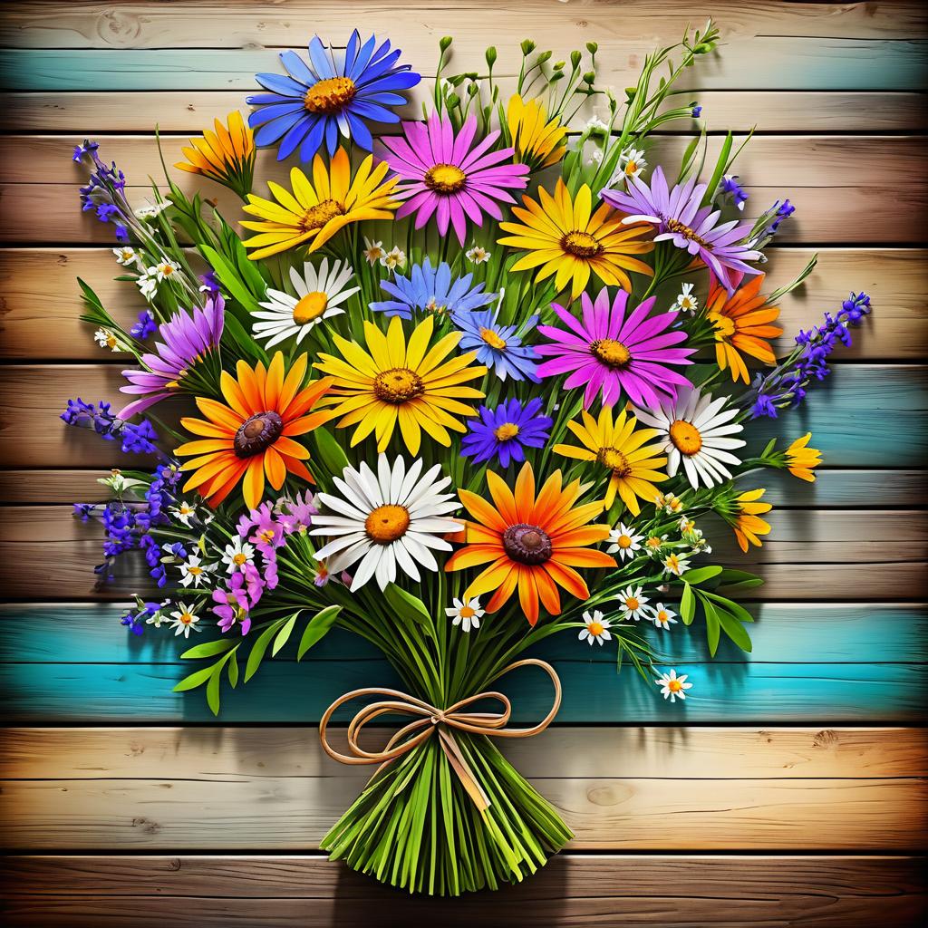 Vibrant Wildflower Bouquet on Rustic Table