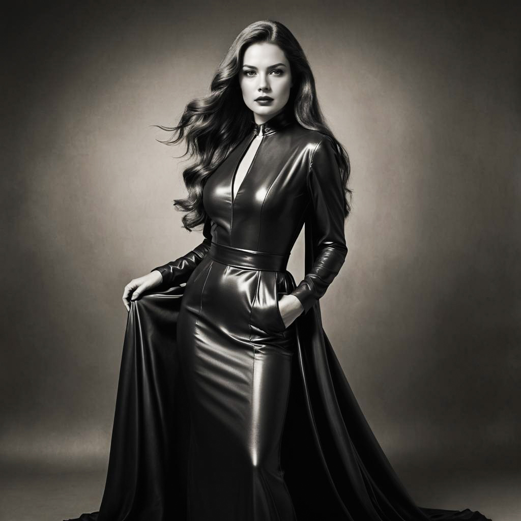 Glamorous Actress in Leather Dress Shoot