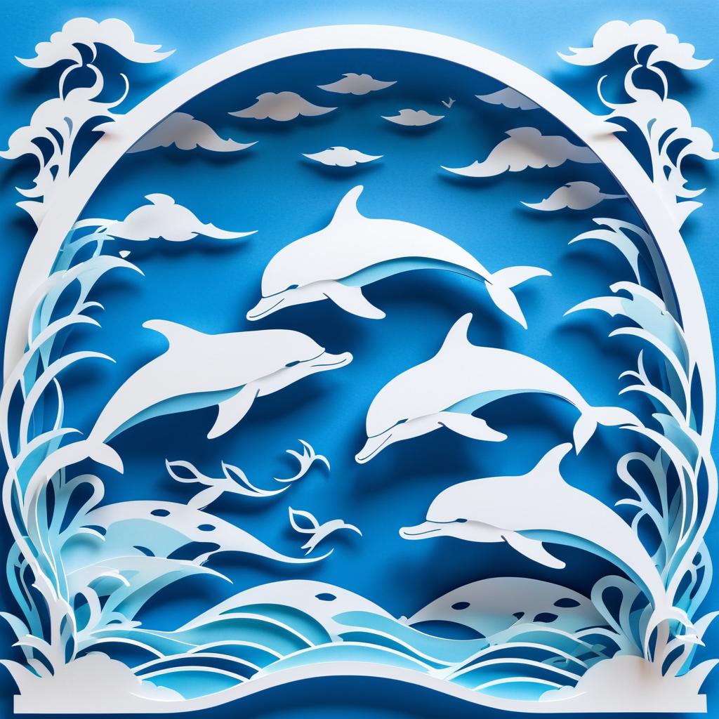 Serene Ocean Kirigami Art with Dolphins