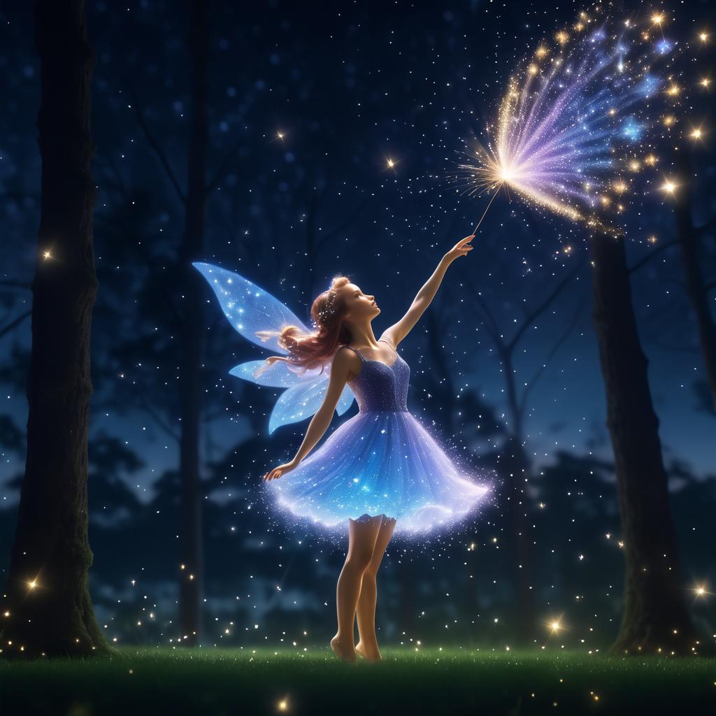 Cinematic Fairy in Starry Night Scene