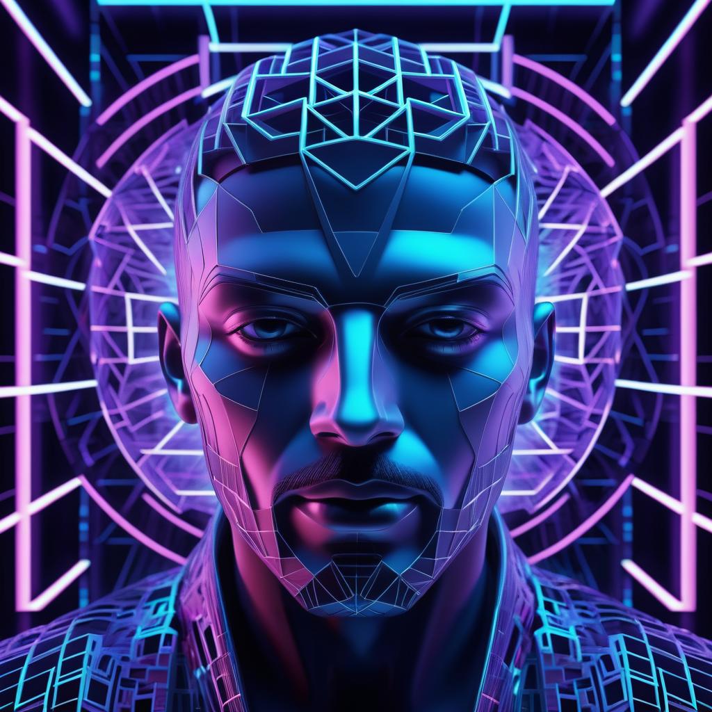 Futuristic 3D Face and Grid Fusion