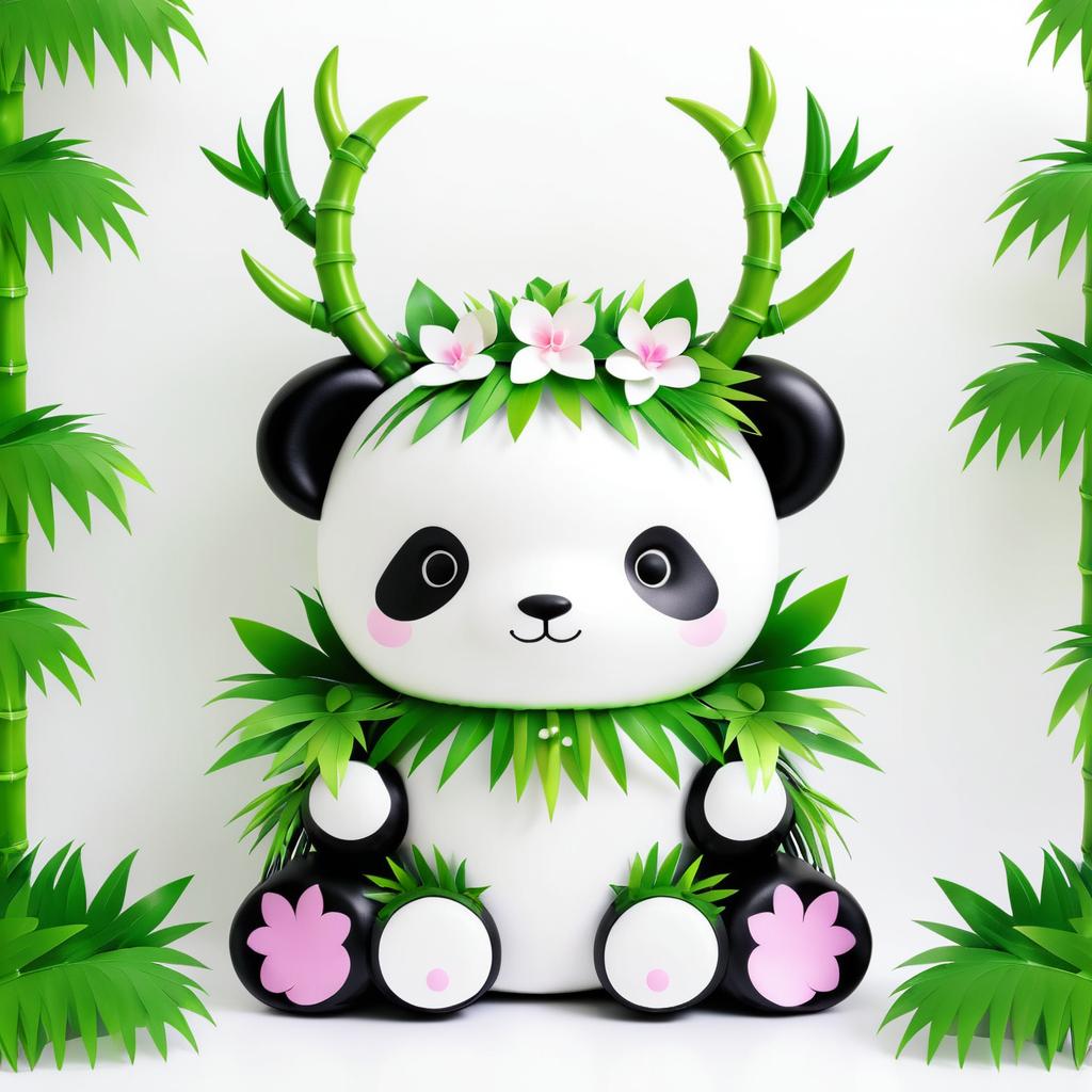 Kawaii Panda with Bamboo Antlers Design