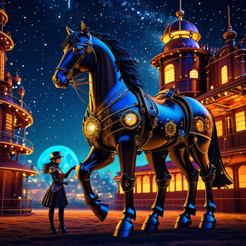 Steampunk Fantasy Night with Robotic Horse