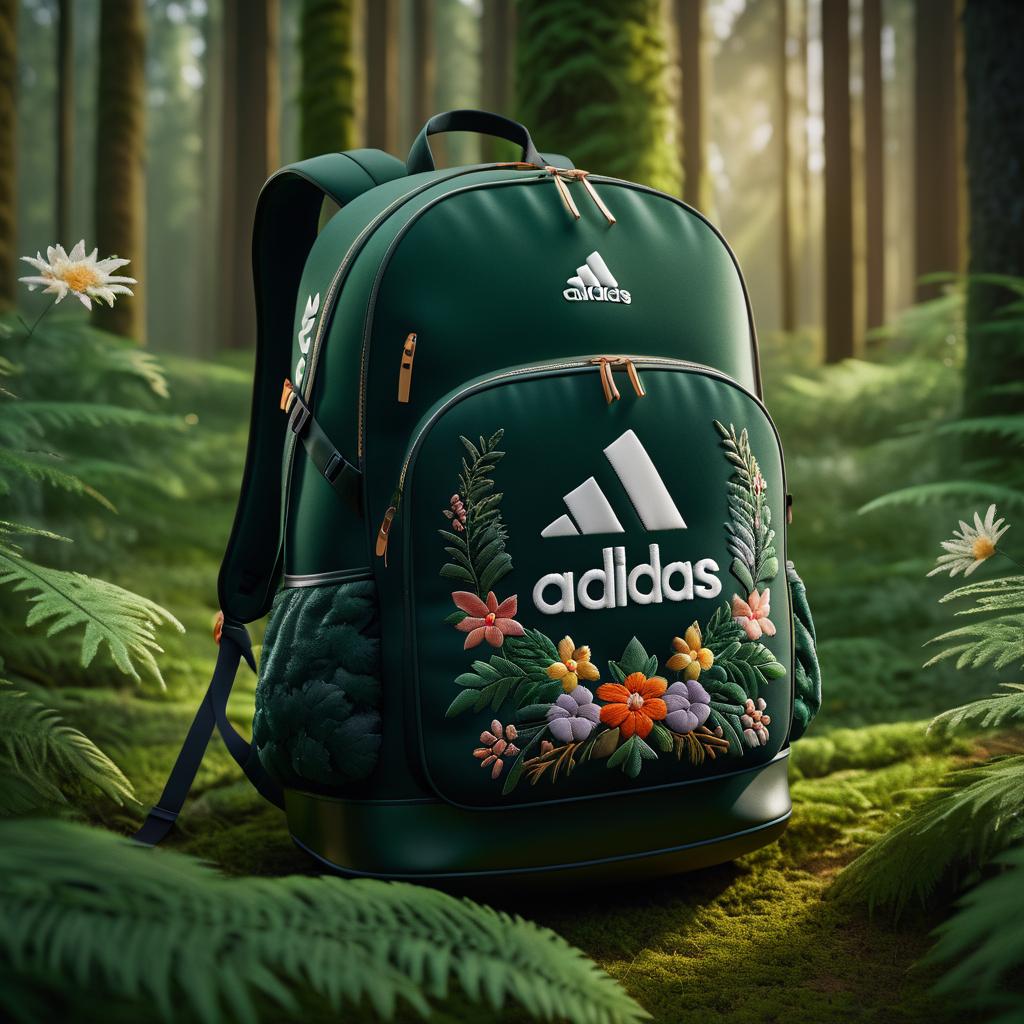 Floral Embroidered Adidas Backpack in Nature