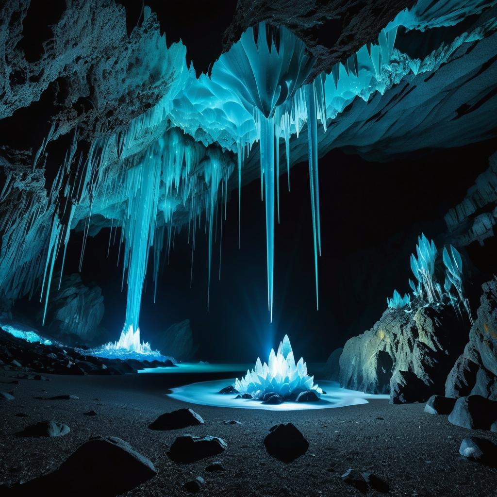 Enchanting Crystal Cave with Bioluminescence