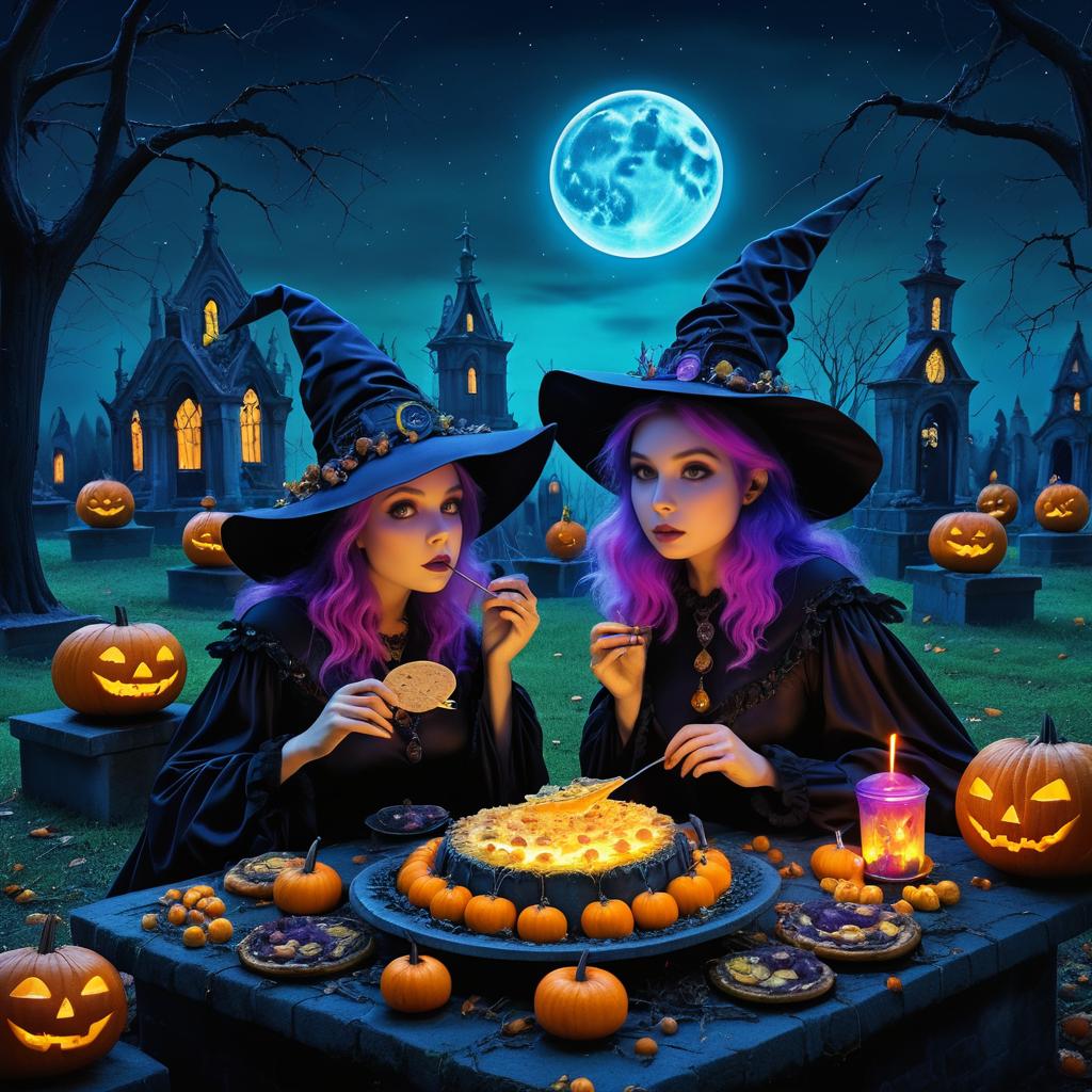 Charming Witches Enjoying Midnight Snacks