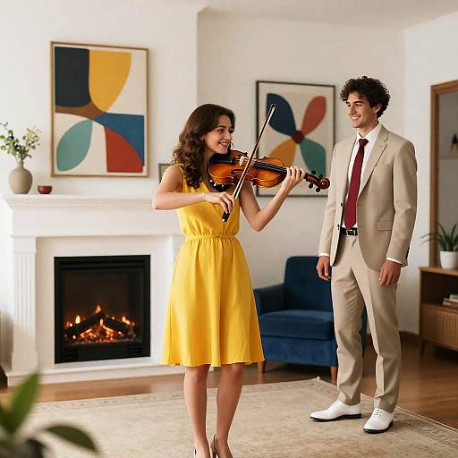 Joyful Duo in a Chic Living Room