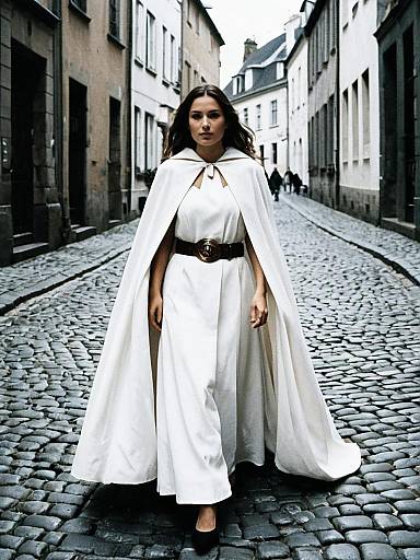 Woman in White Cape on Street
