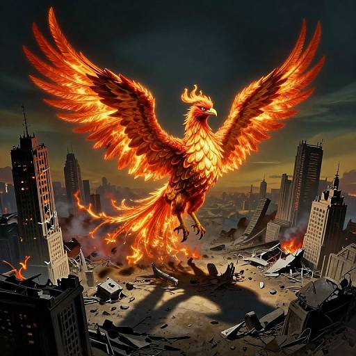 Surreal Phoenix Over Dystopian Ruins