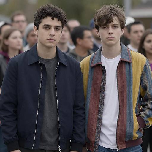 Two Young Men in Blurred Crowd