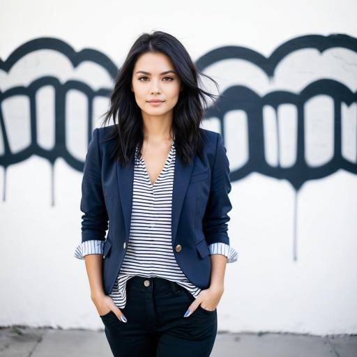 Young Woman in Navy Blazer Against Urban Graffiti Wall