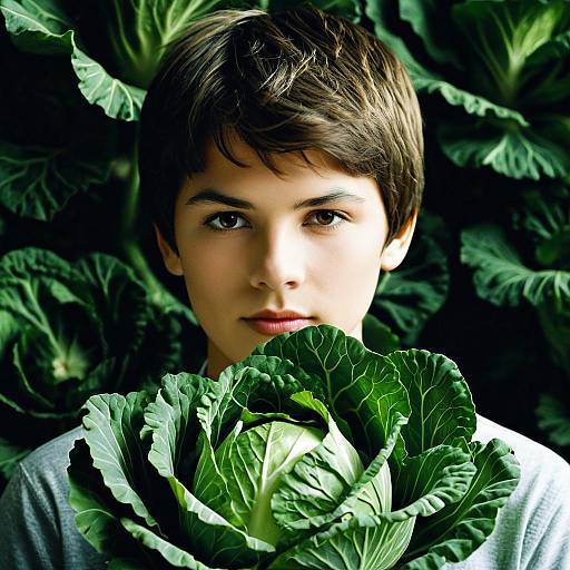 Realistic Portrait of a Boy with Cabbage