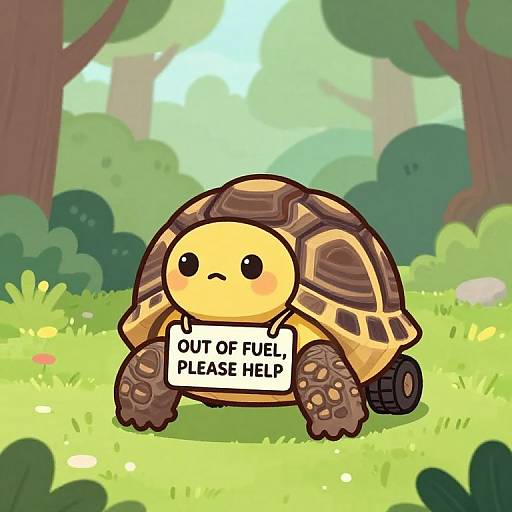 Cute cartoon turtle holding a sign that says 