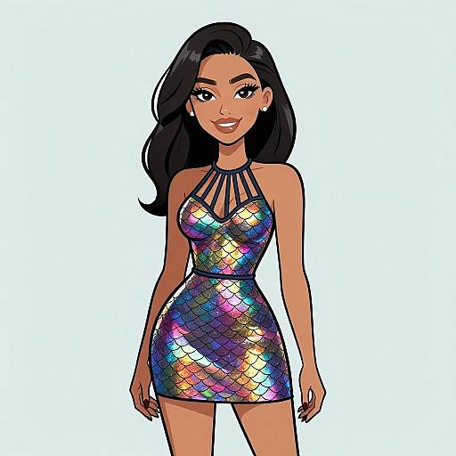 Smiling Woman in Metallic Party Dress