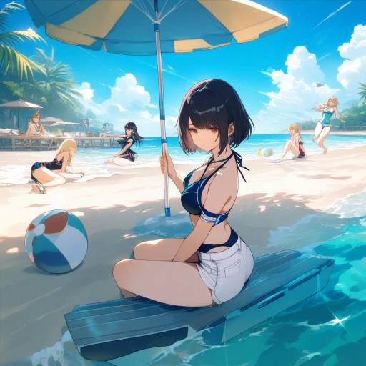 Girls Enjoying a Sunny Beach Day