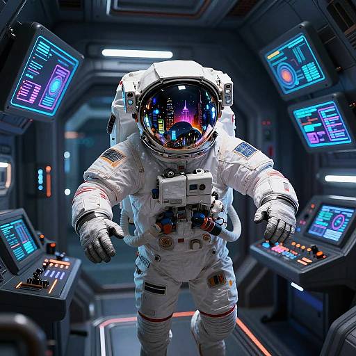 Cyberpunk Astronaut in Futuristic Cockpit