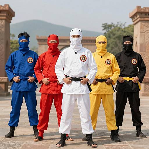 Colorful Ninja Squad in Ancient Landscape