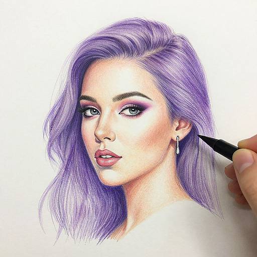 Vibrant Purple Hair Pencil Sketch
