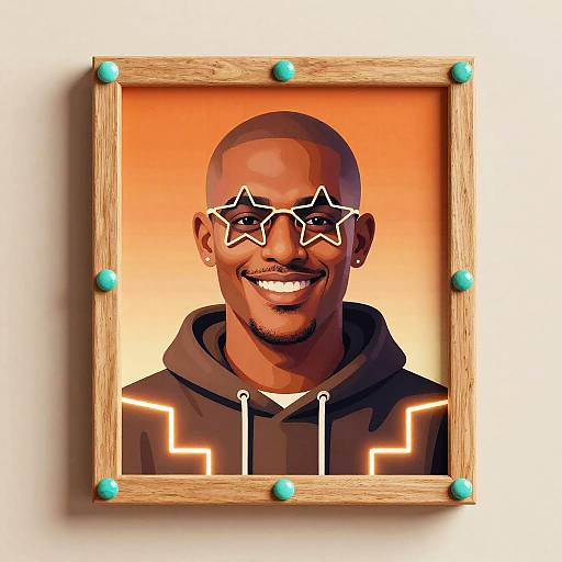 Stylized Urban Portrait in Turquoise Frame