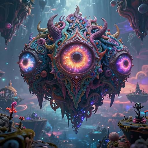 Three-Eyed Monster in Surreal Dreamscape